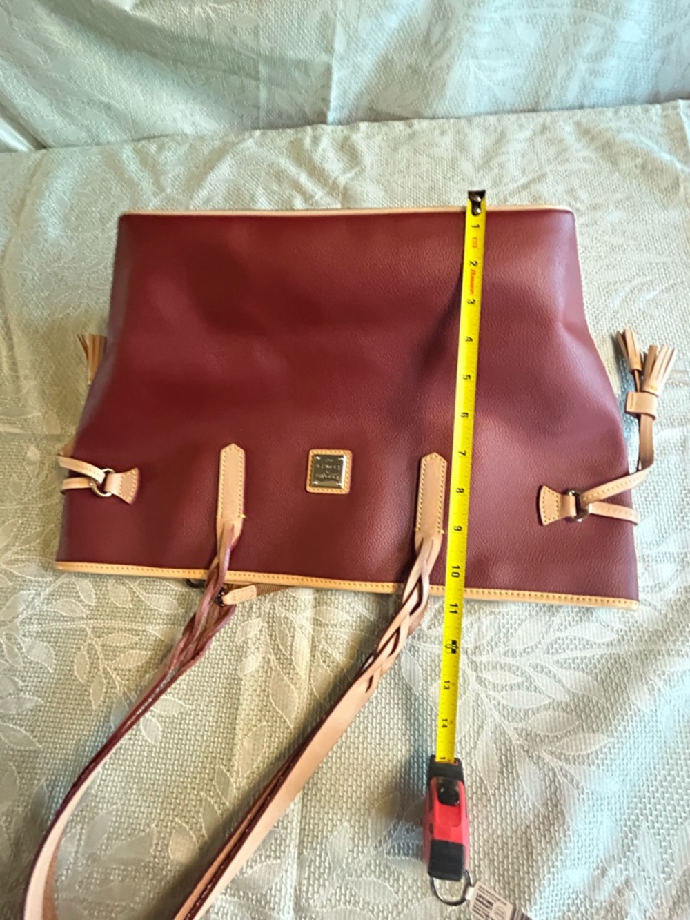 Dooney & Bourke Burgundy Tote with Tan Trim EVA BAILEY TOTE - Picture 9 of 16